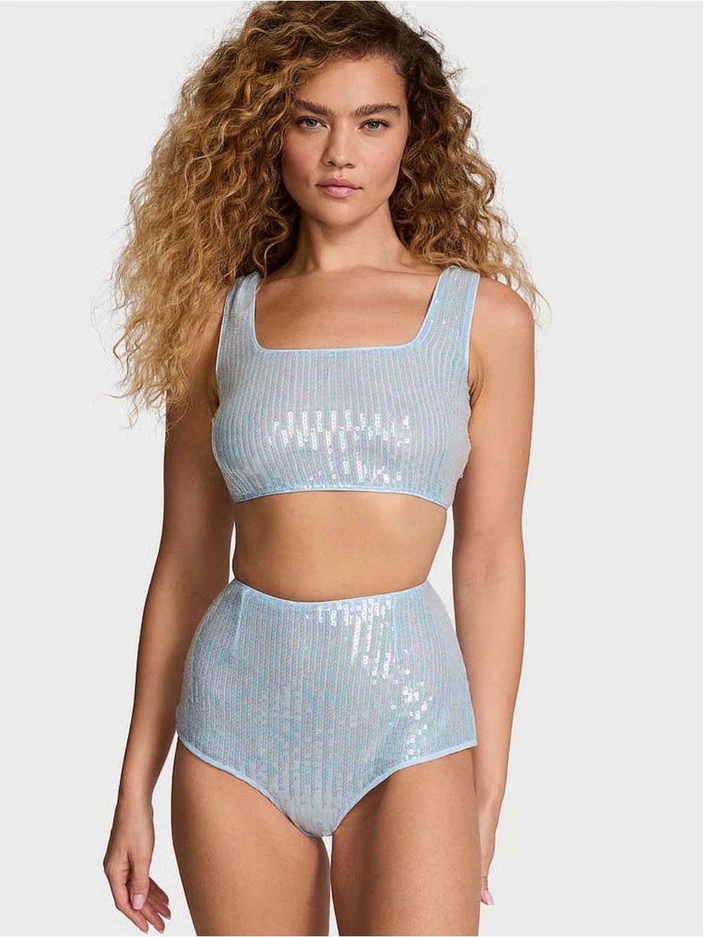 NWT Victoria’s Secret Sequin Shimmer High Waist Shorts Light Blue Iridescent